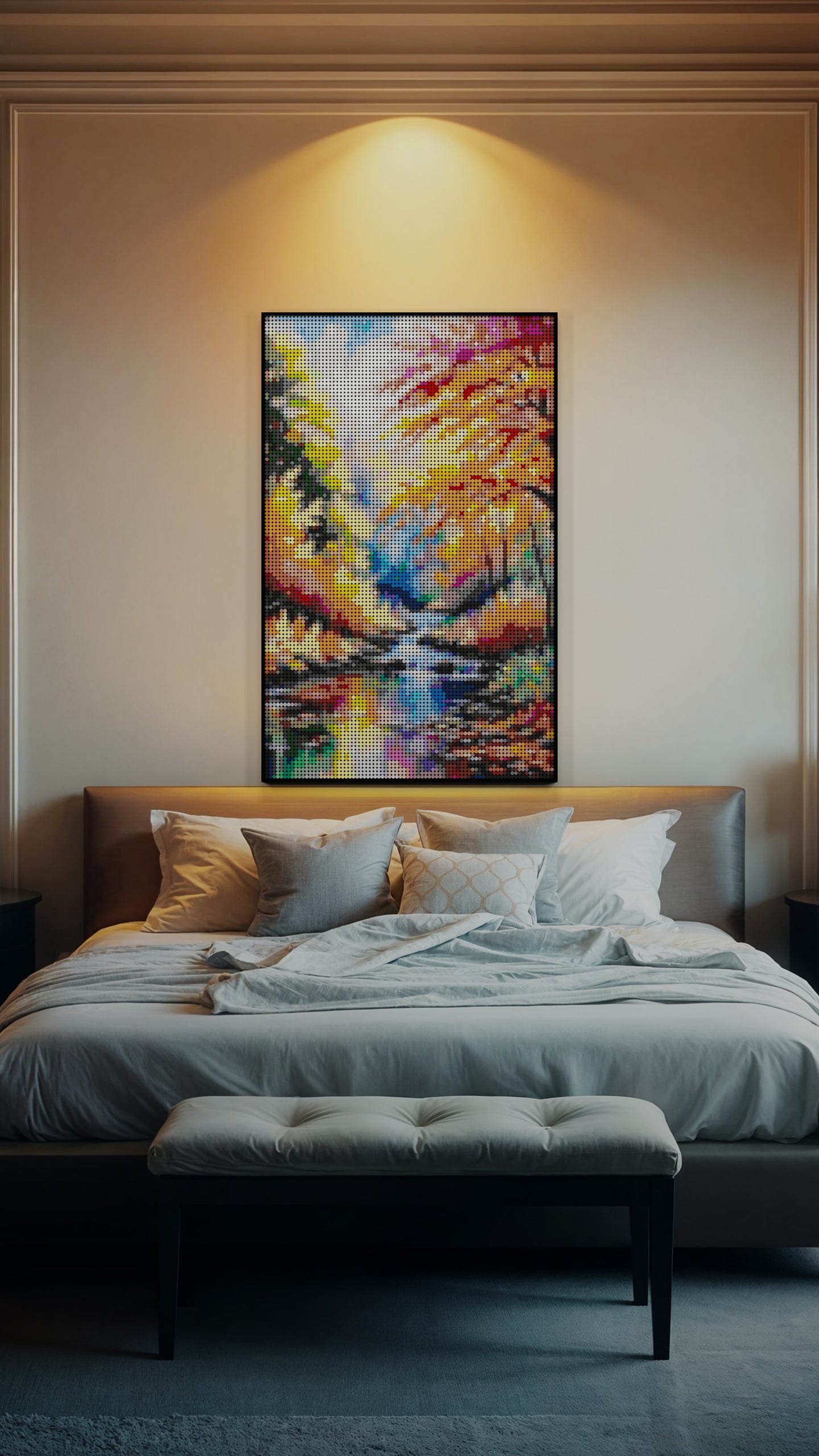 Streaming LEGO® Style mosaic wall art made from colorful plastic bricks